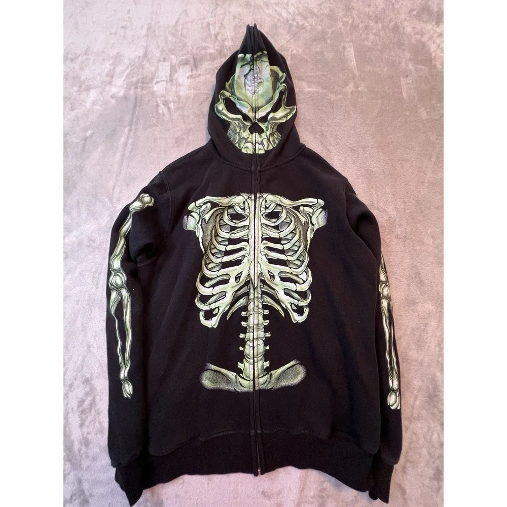 Always Crowded Youth Hoodie XL Black Skeleton Skull Full Zip Gothic Streetwear